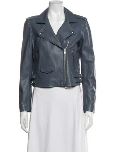 Pre-owned Iro Lamb Leather Biker Jacket In Blue