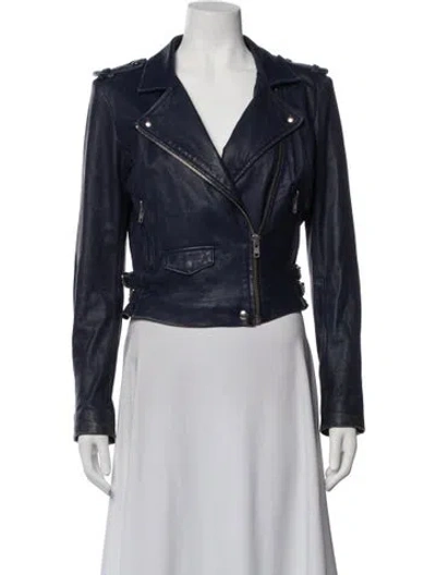 Pre-owned Iro Lamb Leather Biker Jacket In Blue