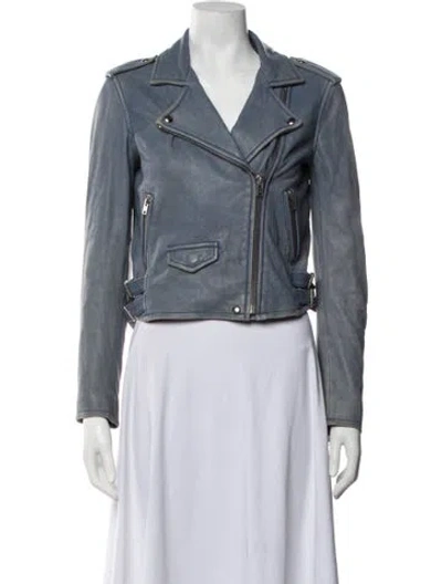 Pre-owned Iro Lamb Leather Biker Jacket In Blue