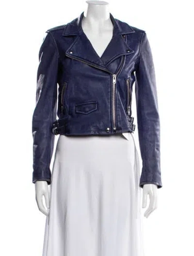 Pre-owned Iro Lamb Leather Biker Jacket In Blue