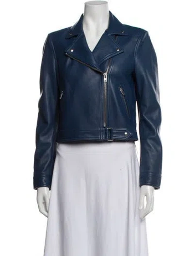 Pre-owned Iro Lamb Leather Biker Jacket In Blue