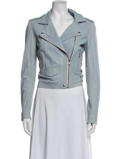 Pre-owned Iro Lamb Leather Biker Jacket In Blue