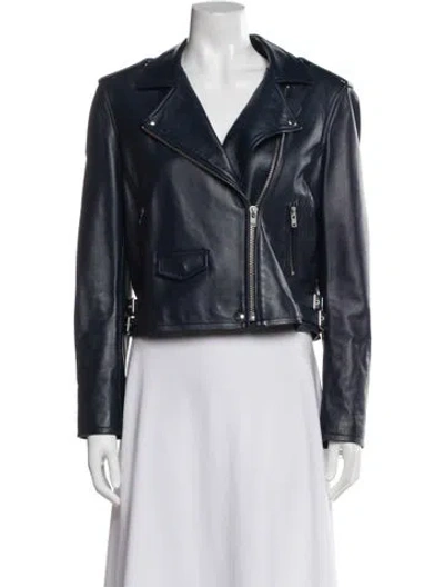 Pre-owned Iro Lamb Leather Biker Jacket In Blue/white