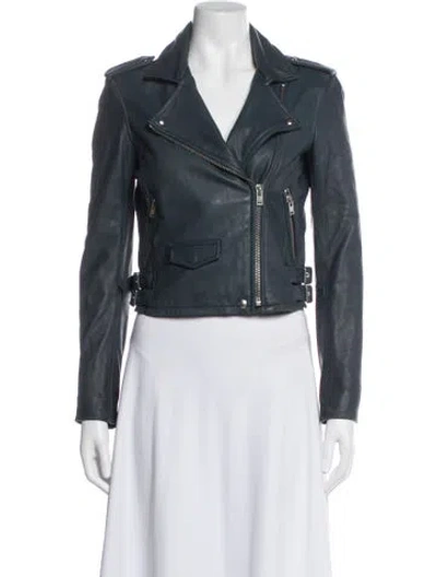 Pre-owned Iro Lamb Leather Biker Jacket In Blue/white