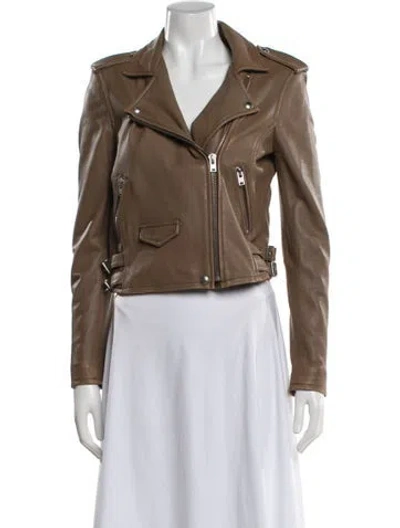 Pre-owned Iro Lamb Leather Biker Jacket In Brown