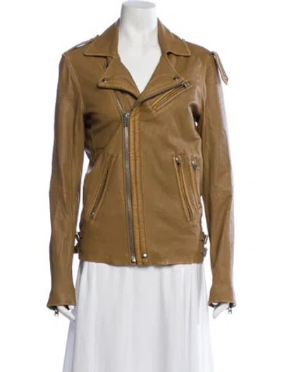 Pre-owned Iro Lamb Leather Biker Jacket In Brown