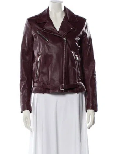 Pre-owned Iro Lamb Leather Biker Jacket In Burgundy