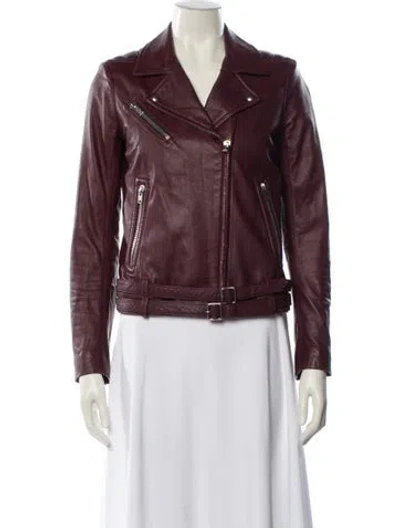 Pre-owned Iro Lamb Leather Biker Jacket In Burgundy