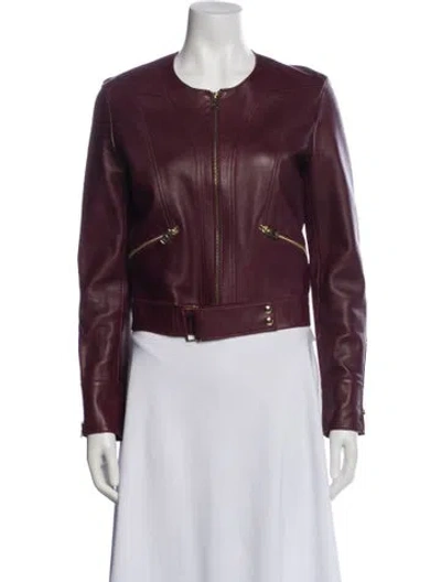 Pre-owned Iro Lamb Leather Biker Jacket In Burgundy