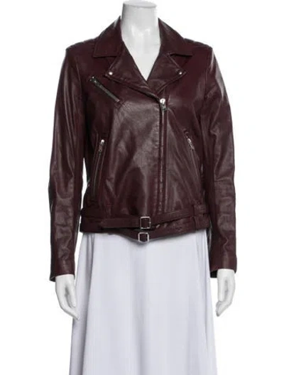 Pre-owned Iro Lamb Leather Biker Jacket In Burgundy