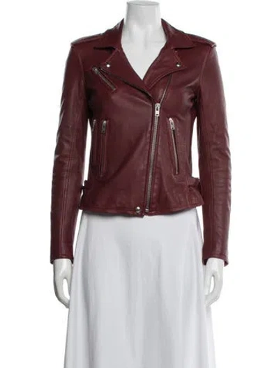 Pre-owned Iro Lamb Leather Biker Jacket In Burgundy