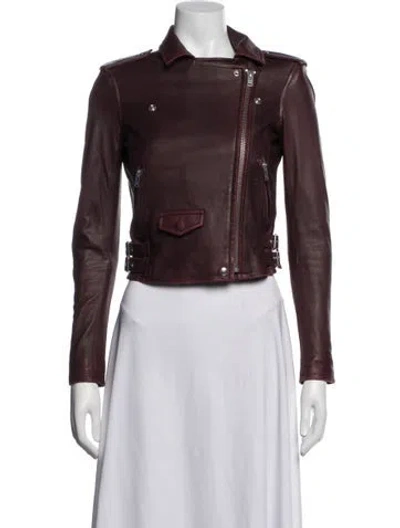 Pre-owned Iro Lamb Leather Biker Jacket In Burgundy