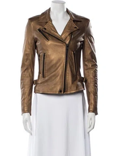 Pre-owned Iro Lamb Leather Biker Jacket In Gold/metallic