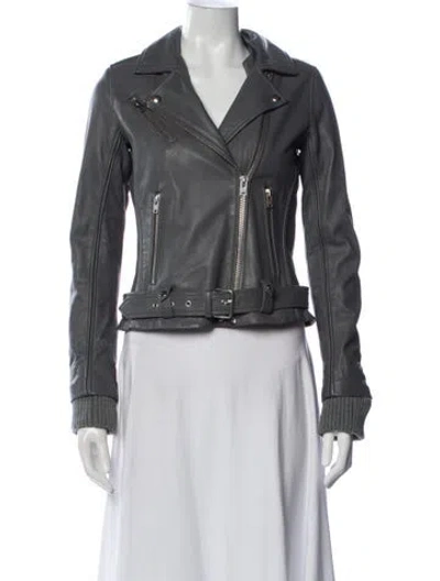 Pre-owned Iro Lamb Leather Biker Jacket In Gray
