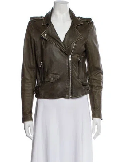 Pre-owned Iro Lamb Leather Biker Jacket In Green