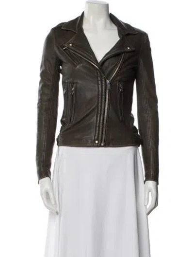 Pre-owned Iro Lamb Leather Biker Jacket In Green