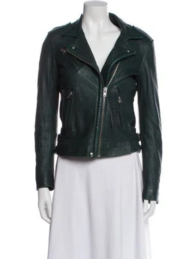 Pre-owned Iro Lamb Leather Biker Jacket In Green