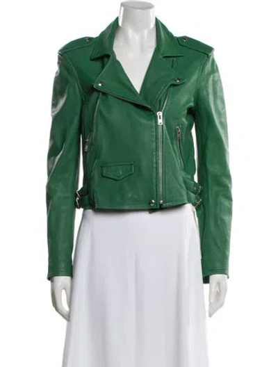 Pre-owned Iro Lamb Leather Biker Jacket In Green