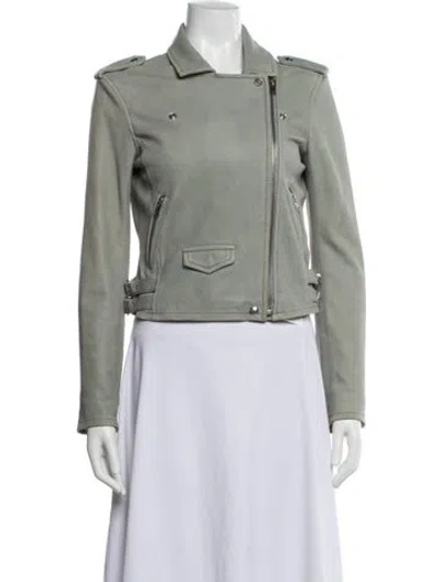 Pre-owned Iro Lamb Leather Biker Jacket In Green
