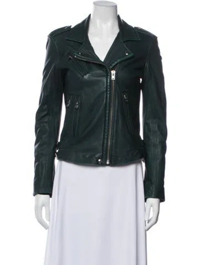 Pre-owned Iro Lamb Leather Biker Jacket In Green