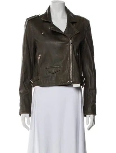 Pre-owned Iro Lamb Leather Biker Jacket In Green