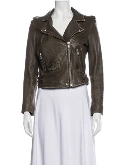 Pre-owned Iro Lamb Leather Biker Jacket In Green