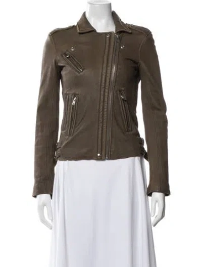 Pre-owned Iro Lamb Leather Biker Jacket In Green