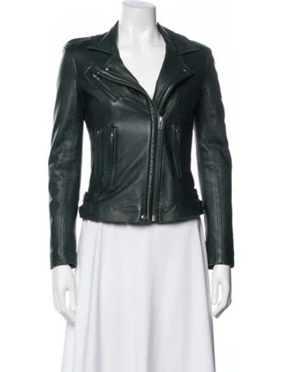 Pre-owned Iro Lamb Leather Biker Jacket In Green