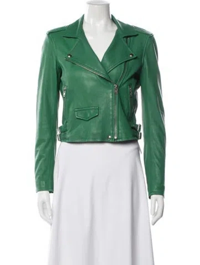 Pre-owned Iro Lamb Leather Biker Jacket In Green