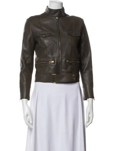 Pre-owned Iro Lamb Leather Biker Jacket In Green