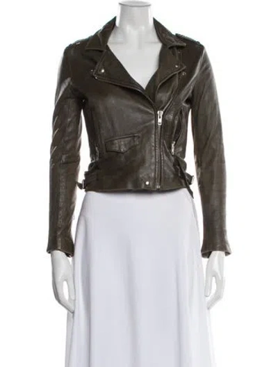 Pre-owned Iro Lamb Leather Biker Jacket In Green