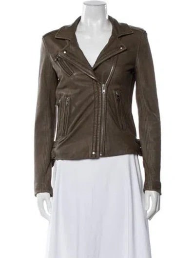 Pre-owned Iro Lamb Leather Biker Jacket In Green
