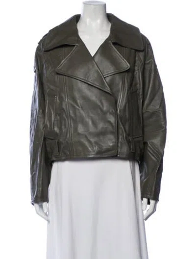 Pre-owned Iro Lamb Leather Biker Jacket In Green