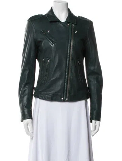 Pre-owned Iro Lamb Leather Biker Jacket In Green