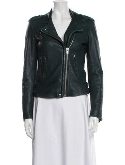 Pre-owned Iro Lamb Leather Biker Jacket In Green