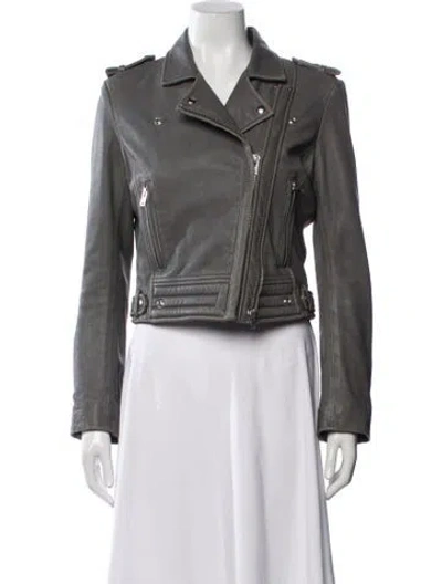Pre-owned Iro Lamb Leather Biker Jacket In Grey