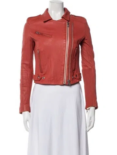 Pre-owned Iro Lamb Leather Biker Jacket In Orange
