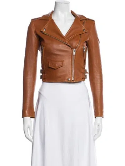 Pre-owned Iro Lamb Leather Biker Jacket In Orange