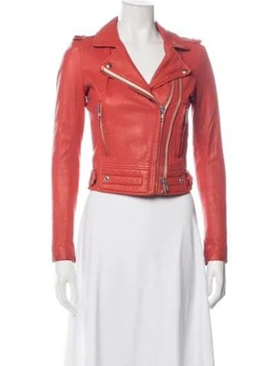 Pre-owned Iro Lamb Leather Biker Jacket In Orange/red