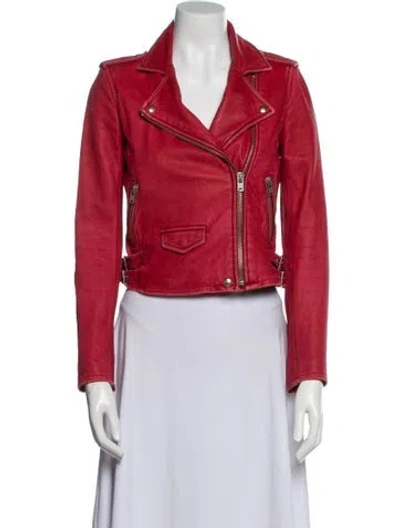 Pre-owned Iro Lamb Leather Biker Jacket In Red