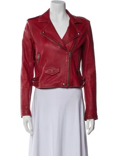 Pre-owned Iro Lamb Leather Biker Jacket In Red