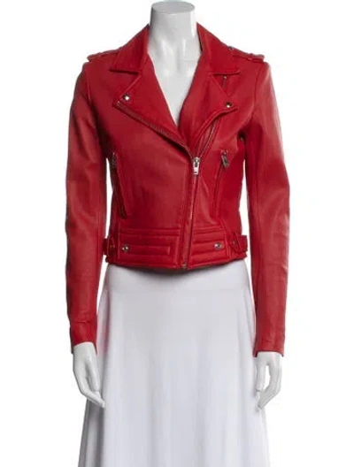 Pre-owned Iro Lamb Leather Biker Jacket In Red