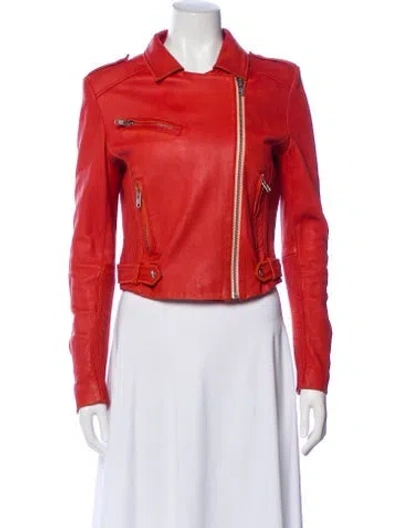 Pre-owned Iro Lamb Leather Biker Jacket In Red