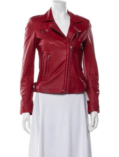 Pre-owned Iro Lamb Leather Biker Jacket In Red