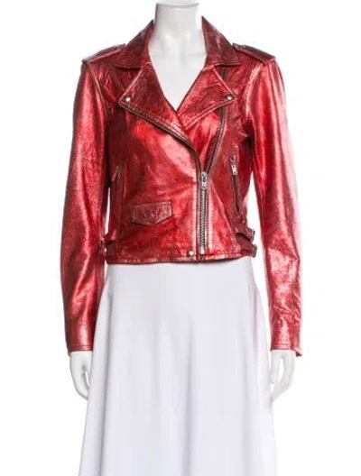 Pre-owned Iro Lamb Leather Biker Jacket In Red