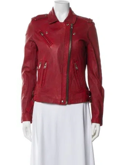 Pre-owned Iro Lamb Leather Biker Jacket In Red