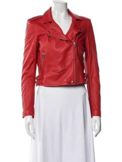 Pre-owned Iro Lamb Leather Biker Jacket In Red