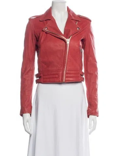 Pre-owned Iro Lamb Leather Biker Jacket In Red