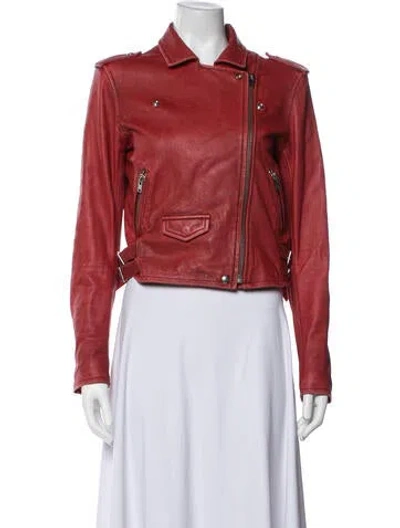 Pre-owned Iro Lamb Leather Biker Jacket In Red