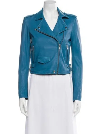 Pre-owned Iro Lamb Leather Biker Jacket W/ Tags In Blue